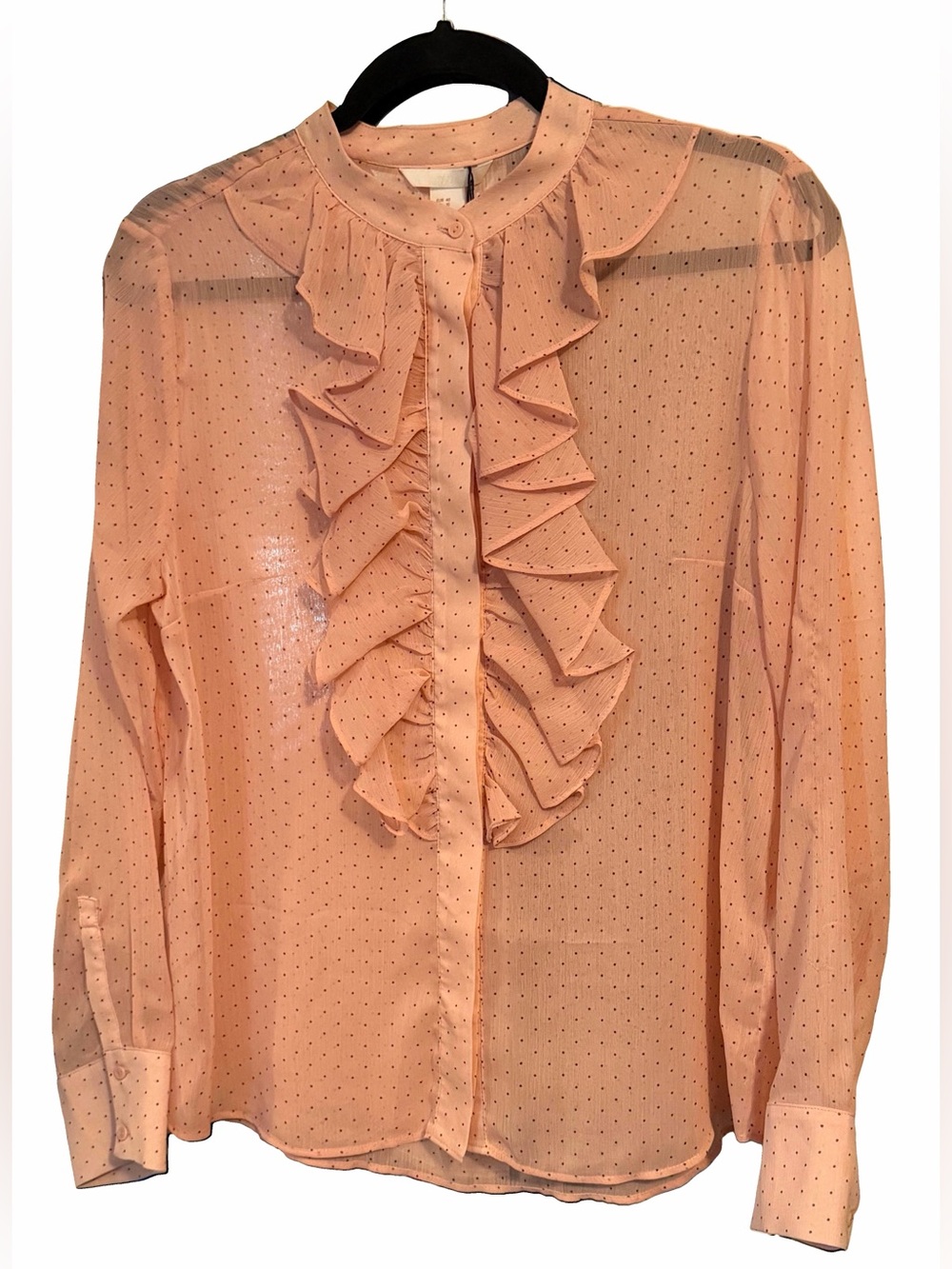 NWT- H&M- Long Sleeve Button Front Pink Ruffle
Polka Dot Blouse- 10